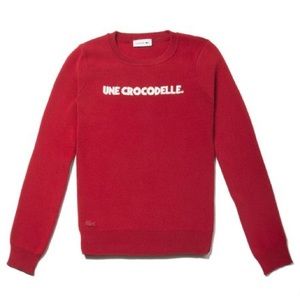 Lacoste red Une Crocodelle preppy embroidered crewneck sweater